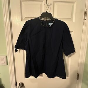 CeCe Navy Blue Top with White Ruffle Edges